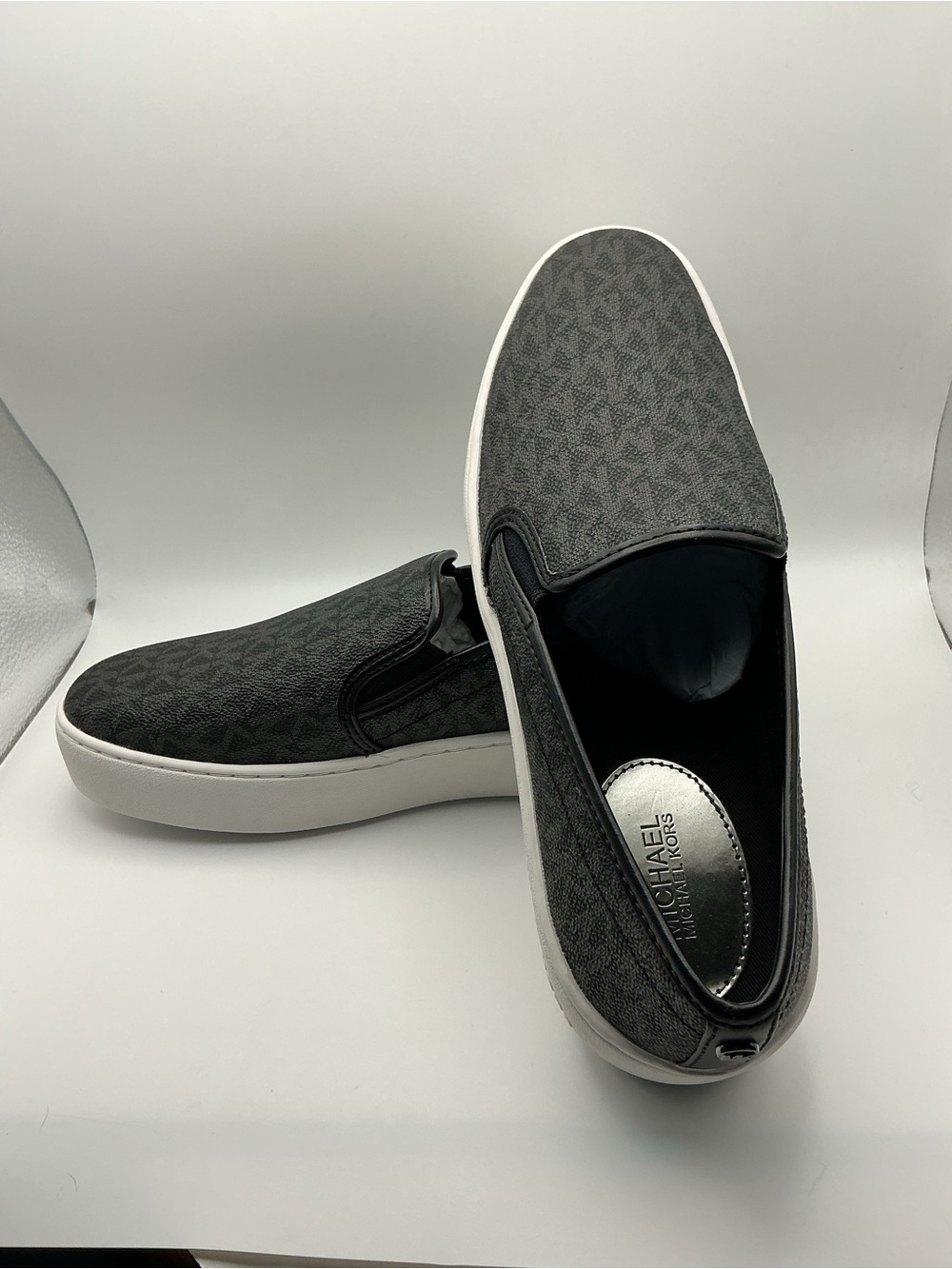 Michael Kors Teddi Slip On Sneakers Black MK Logo Shoes 8.5